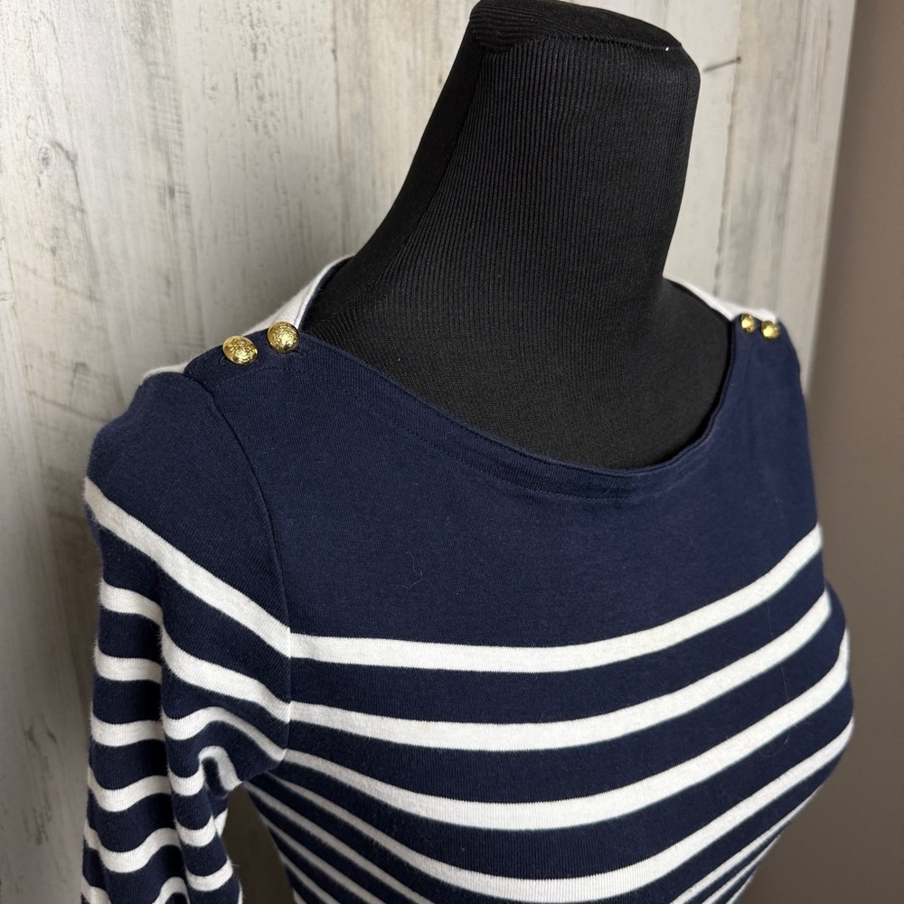 Lauren Ralph Lauren SZ M Navy Nautical White Stripe Dress Coastal Preppy Spring - Picture 4 of 12
